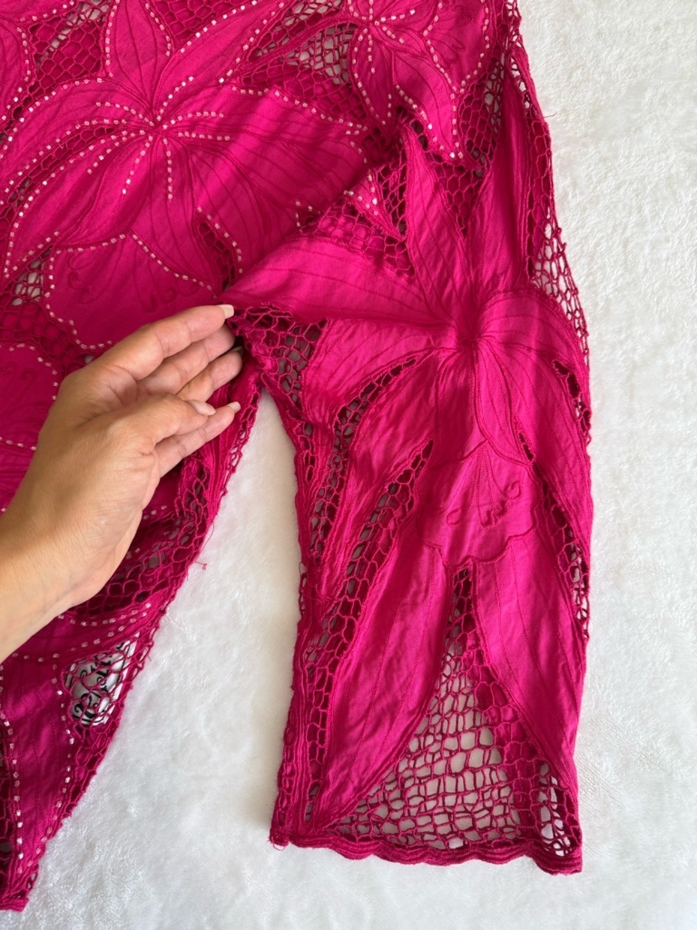 Surya Pink Beaded Sheer Floral Lace Top Boho Y2K Blouse Size L - Picture 11 of 12